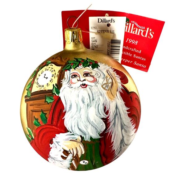 Dillard's 1998 Timekeeper Santa Hand Painted Signed Christmas Ornament-NEW! - Picture 7 of 12